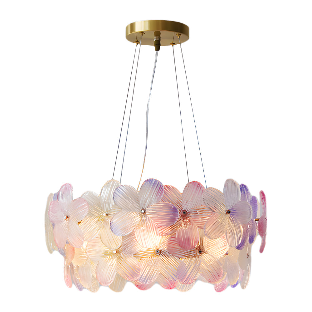 Round Multi Color Glass Flower Chandelier with French Style Floral Design