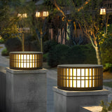 Round Solar Powered Fence Post Lights Modern Black Outdoor LED Garden Pillar Lamp Waterproof