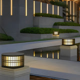 Round Solar Powered Fence Post Lights Modern Black Outdoor LED Garden Pillar Lamp Waterproof