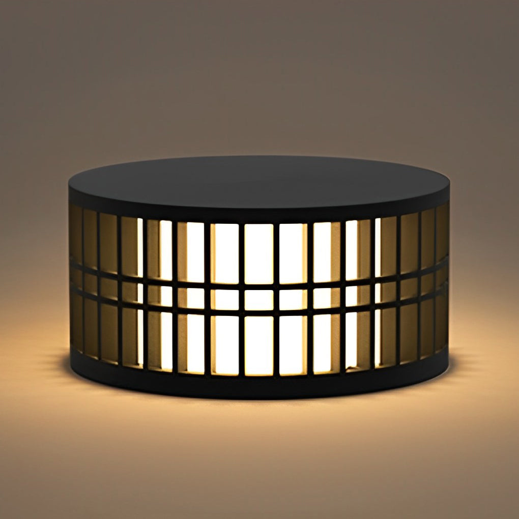 Round Solar Powered Fence Post Lights Modern Black Outdoor LED Garden Pillar Lamp Waterproof