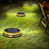 Round Solar Powered LED In Ground Path Lights 4 Pack for Outdoor Garden Walkways and Lawns Black