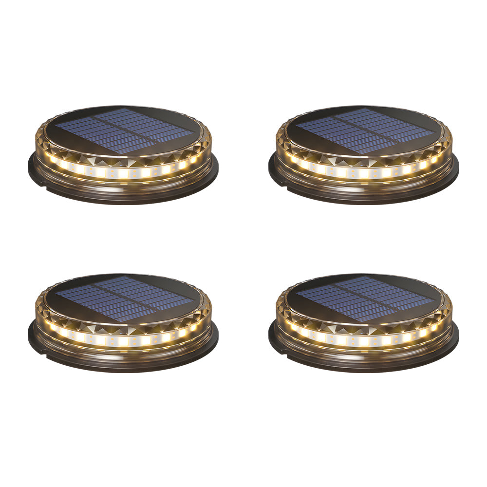 Round Solar Powered LED In Ground Path Lights 4 Pack for Outdoor Garden Walkways and Lawns Black