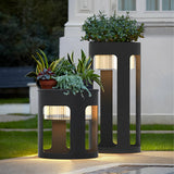Round Solar Powered Outdoor LED Floor Lamp Waterproof Modern Black Garden Path Light