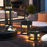 Round Solar Powered Outdoor LED Floor Lamp Waterproof Modern Black Garden Path Light
