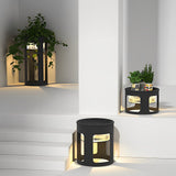 Round Solar Powered Outdoor LED Floor Lamp Waterproof Modern Black Garden Path Light