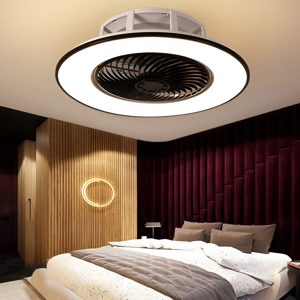 Modern Black Round Bladeless Ceiling Fan with Stepless Dimmable LED Light and Remote Control