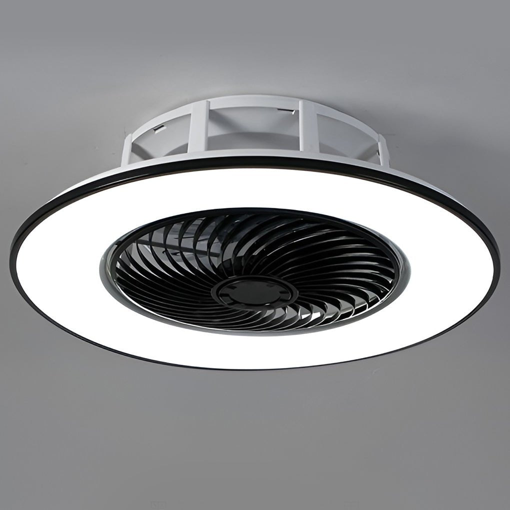 Modern Black Round Bladeless Ceiling Fan with Stepless Dimmable LED Light and Remote Control