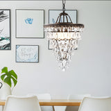 Round Tiered Crystal Water Drop Chandelier with Aged Gold Metal Frame and Teardrop Glass Accents