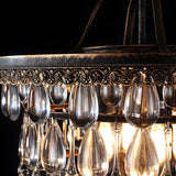 Round Tiered Crystal Water Drop Chandelier with Aged Gold Metal Frame and Teardrop Glass Accents