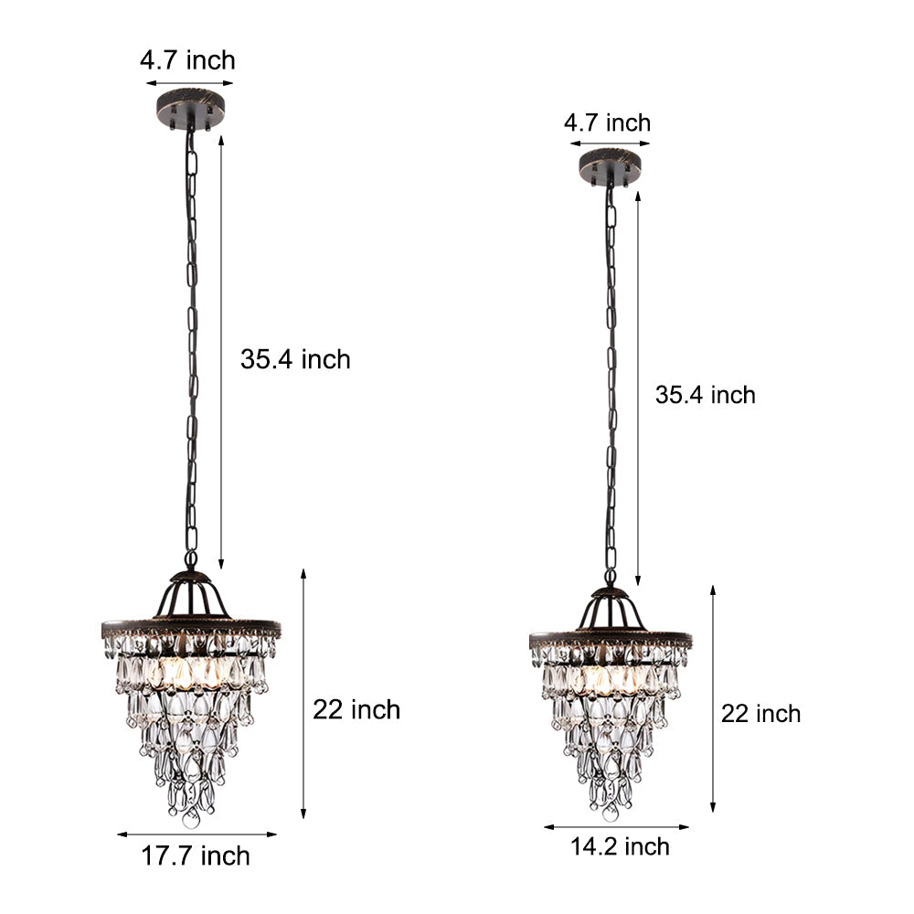 Round Tiered Crystal Water Drop Chandelier with Aged Gold Metal Frame and Teardrop Glass Accents