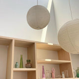 Round Washi Paper Pendant Light Japanese Style Handmade Lantern Ceiling Lamp for Indoor Illumination