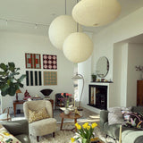 Round Washi Paper Pendant Light Japanese Style Handmade Lantern Ceiling Lamp for Indoor Illumination