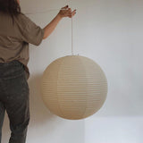 Round Washi Paper Pendant Light Japanese Style Handmade Lantern Ceiling Lamp for Indoor Illumination
