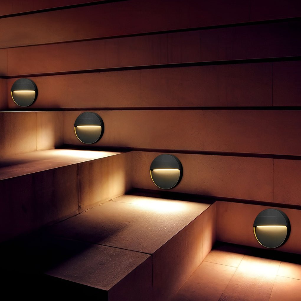 Round Waterproof LED Outdoor Stair Wall Lights Aluminum Step Sconces for Porch Deck