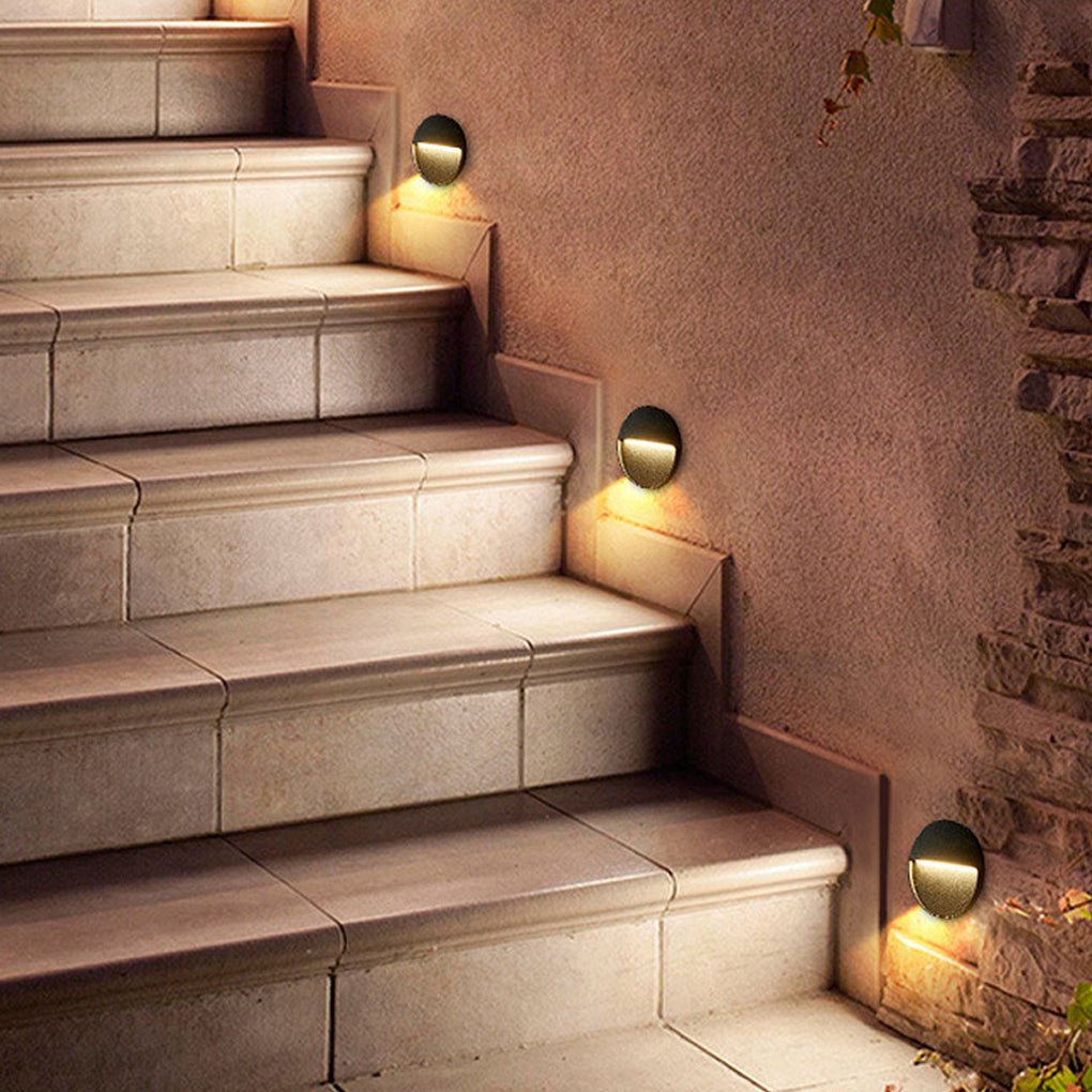 Round Waterproof LED Outdoor Stair Wall Lights Aluminum Step Sconces for Porch Deck
