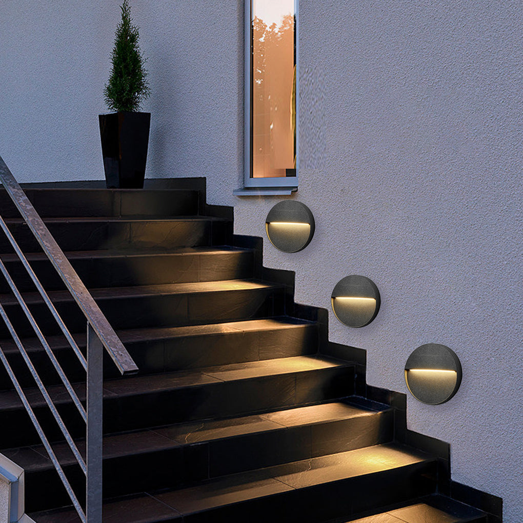 Round Waterproof LED Outdoor Stair Wall Lights Aluminum Step Sconces for Porch Deck