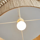 Round Wood Bead Chandelier with Natural Twine Rope and Boho Tassels for Bedroom or Dining Room