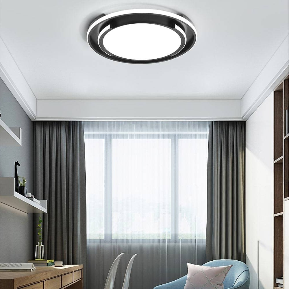Modern Circular Black Flush Mount LED Ceiling Light Nordic Dimmable Round Fixture 20 Inch