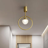 Nordic Gold Copper Ring LED Flush Mount Ceiling Light Fixture Modern Brass Circle Chandelier