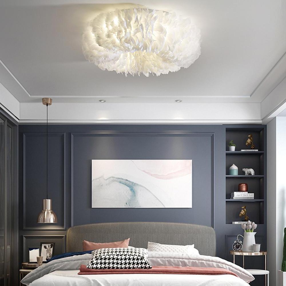Modern Round Feather LED Flush Mount Ceiling Light for Bedroom and Nursery