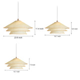 Rustic 3 Tier Parchment Pagoda Pendant Light Gold Metal Hanging Chandelier for Dining Room and Bedroom
