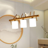 Rustic Bamboo and Wood Kitchen Island Pendant Lighting with Clear Glass Shades for Farmhouse Dining