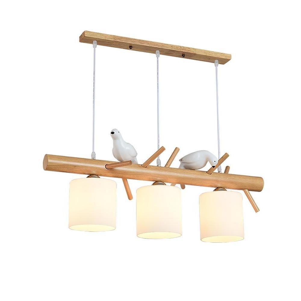 Rustic Bamboo and Wood Kitchen Island Pendant Lighting with Clear Glass Shades for Farmhouse Dining