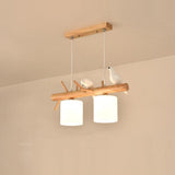 Rustic Bamboo and Wood Kitchen Island Pendant Lighting with Clear Glass Shades for Farmhouse Dining
