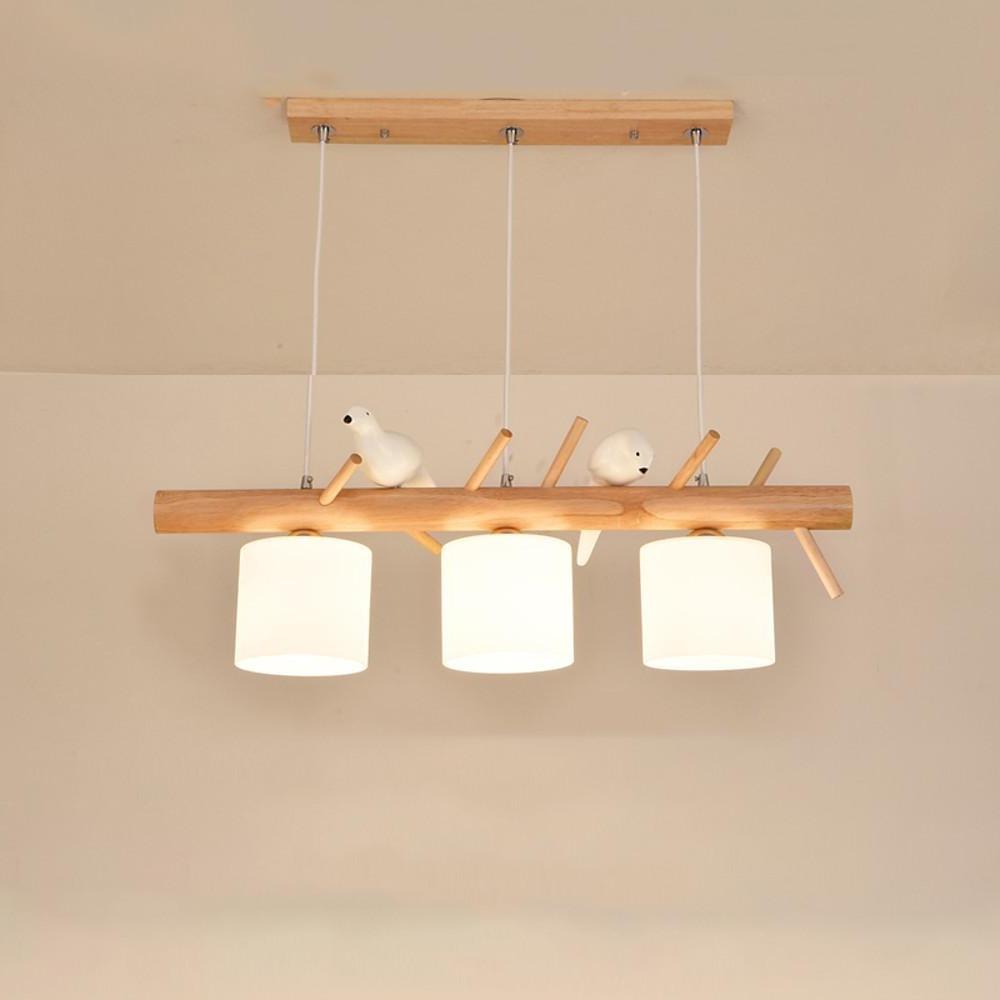 Rustic Bamboo and Wood Kitchen Island Pendant Lighting with Clear Glass Shades for Farmhouse Dining