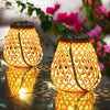Rustic Bamboo Style LED Solar Outdoor Lantern with USB Charging Port for Garden and Patio