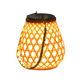 Rustic Bamboo Style LED Solar Outdoor Lantern with USB Charging Port for Garden and Patio