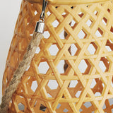Rustic Bamboo Style LED Solar Outdoor Lantern with USB Charging Port for Garden and Patio