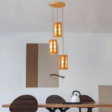 Rustic Bamboo Weave Pendant Light Fixture with Unique Squiggly Pattern for Boho Living Spaces