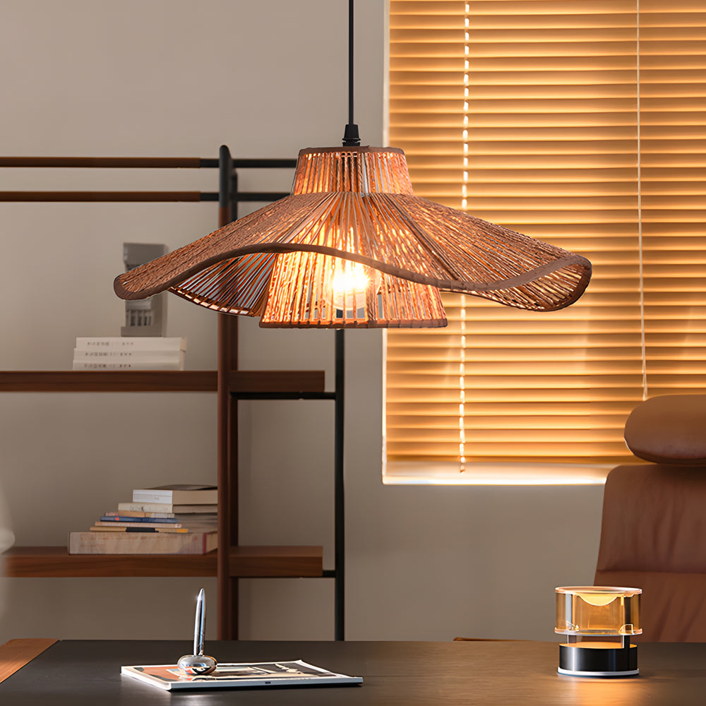 Rustic Double Layer Hemp Rope Weave Umbrella Pendant Light Retro Kitchen Island Ceiling Fixture