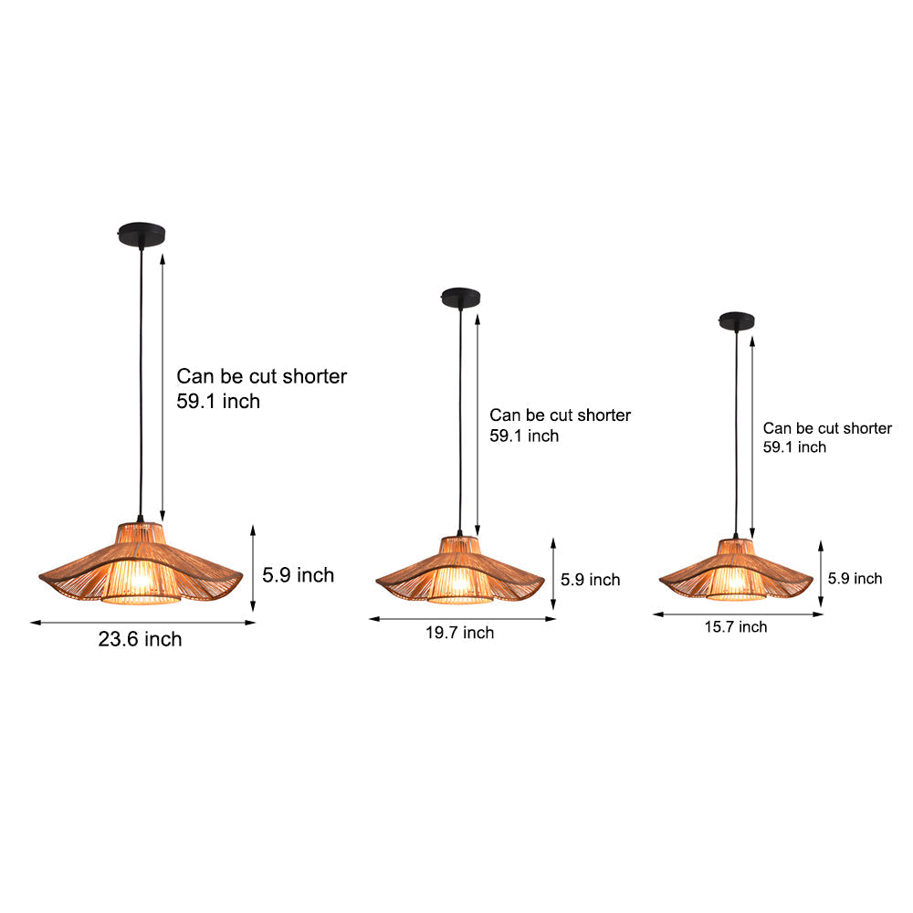 Rustic Double Layer Hemp Rope Weave Umbrella Pendant Light Retro Kitchen Island Ceiling Fixture
