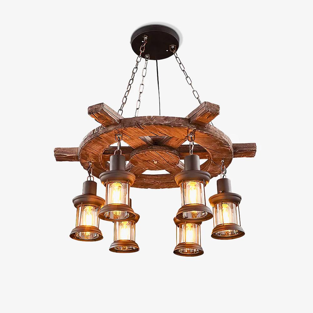 Rustic Industrial Wood Chandelier Nautical Farmhouse Hanging Ceiling Light
