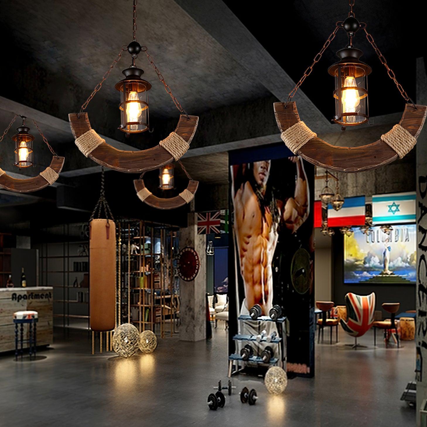 Rustic Industrial Wood Chandelier Nautical Farmhouse Hanging Ceiling Light