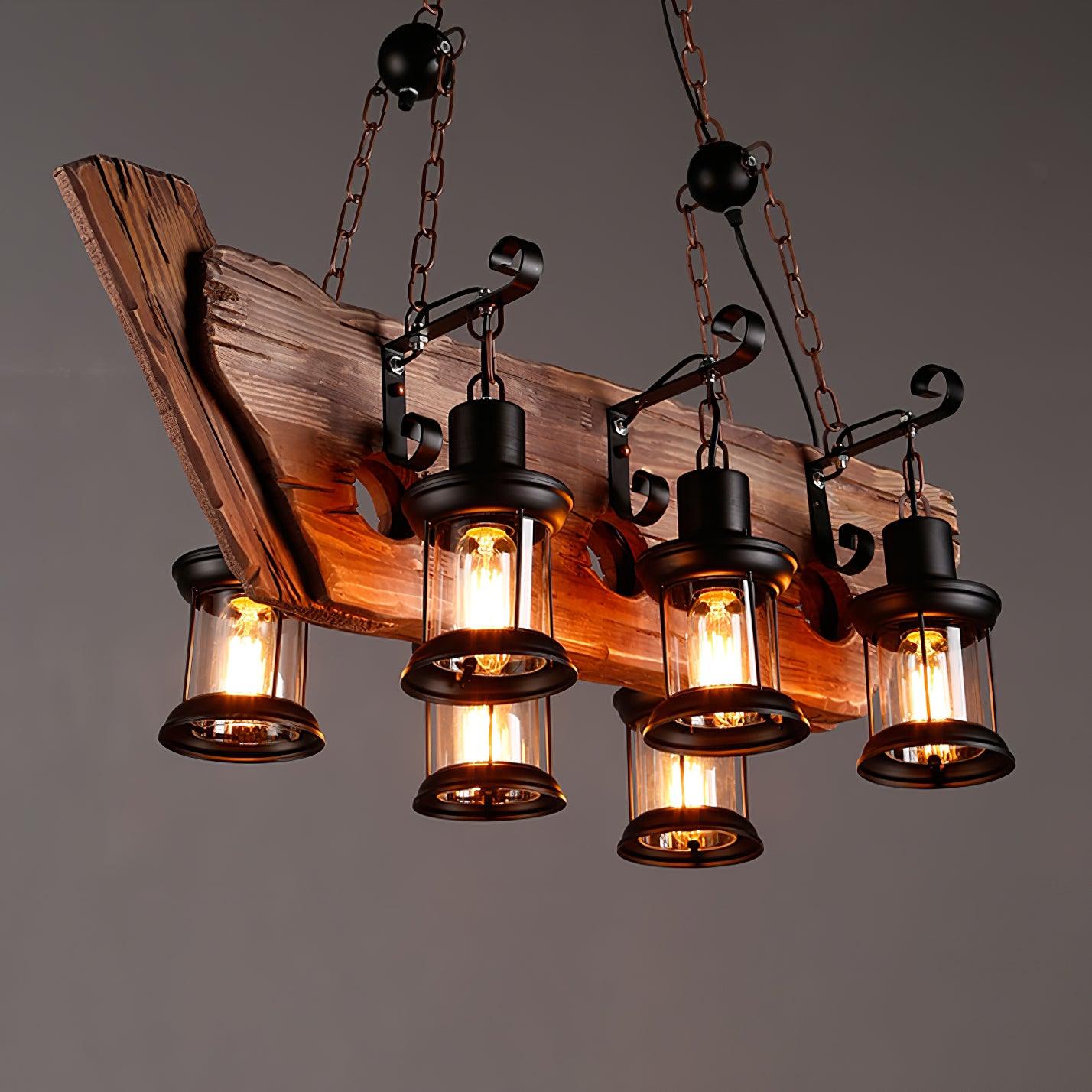 Rustic Industrial Wood Chandelier Nautical Farmhouse Hanging Ceiling Light