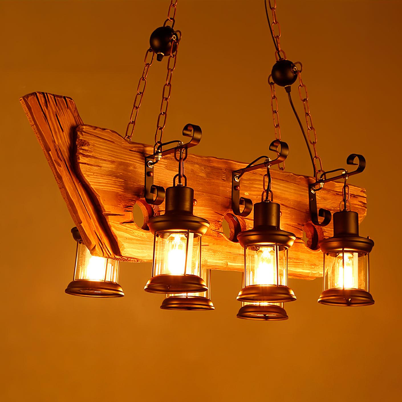 Rustic Industrial Wood Chandelier Nautical Farmhouse Hanging Ceiling Light