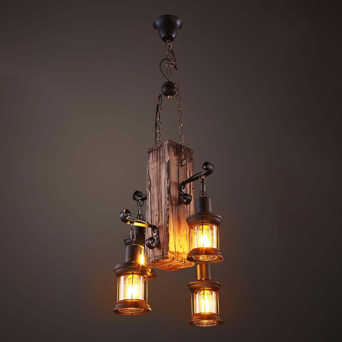Rustic Industrial Wood Chandelier Nautical Farmhouse Hanging Ceiling Light
