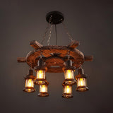 Rustic Industrial Wood Chandelier Nautical Farmhouse Hanging Ceiling Light