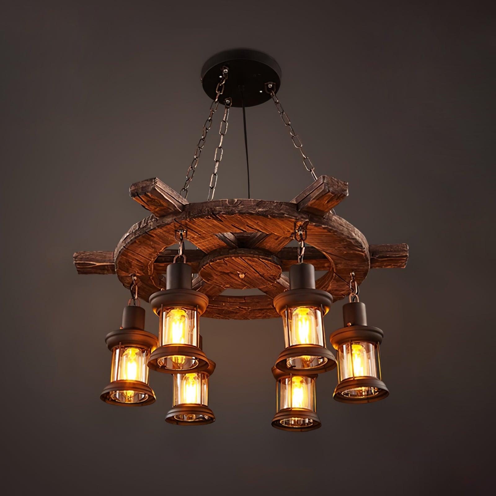 Rustic Industrial Wood Chandelier Nautical Farmhouse Hanging Ceiling Light