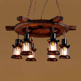 Rustic Industrial Wood Chandelier Nautical Farmhouse Hanging Ceiling Light