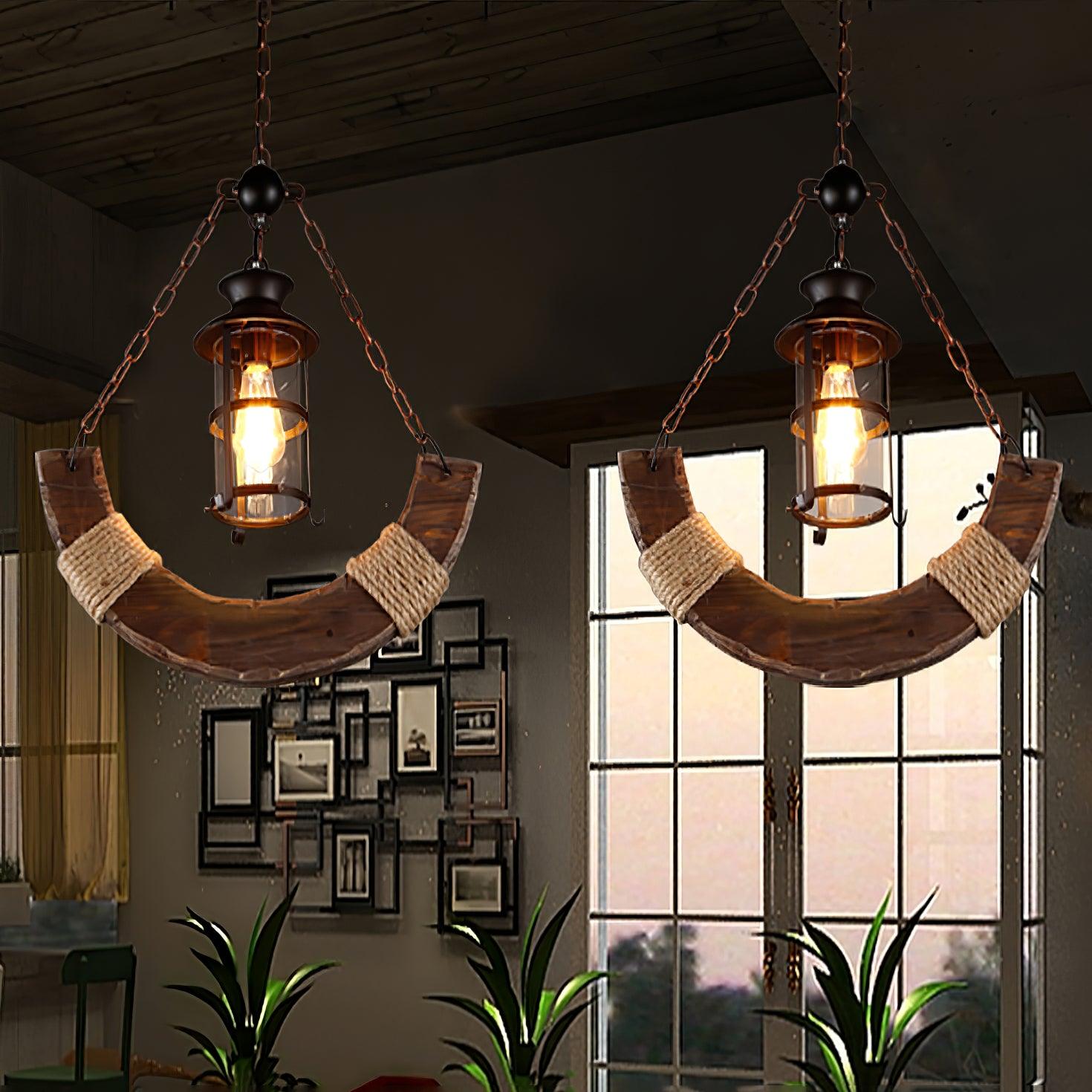 Rustic Industrial Wood Chandelier Nautical Farmhouse Hanging Ceiling Light