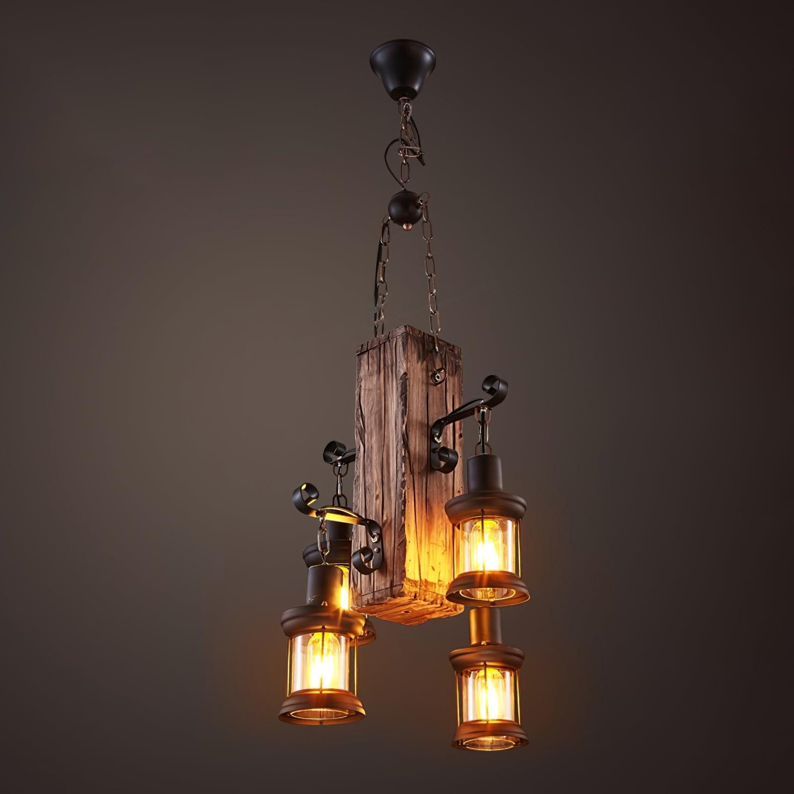 Rustic Industrial Wood Chandelier Nautical Farmhouse Hanging Ceiling Light