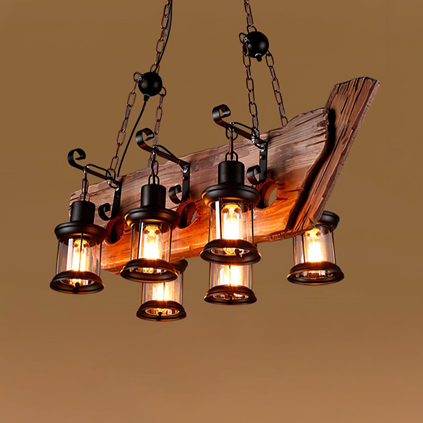 Rustic Industrial Wood Chandelier Nautical Farmhouse Hanging Ceiling Light