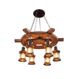 Rustic Industrial Wood Chandelier Nautical Farmhouse Hanging Ceiling Light
