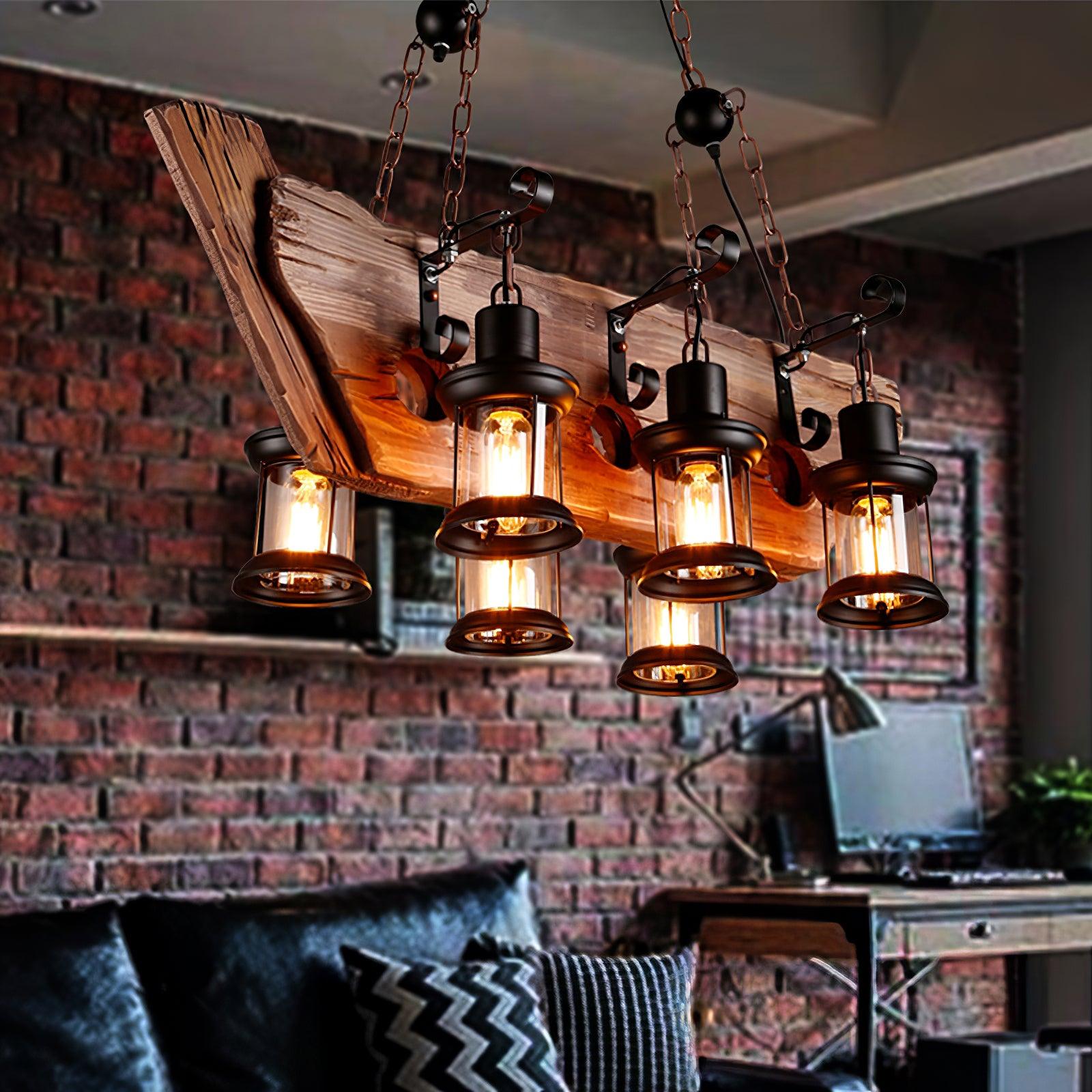 Rustic Industrial Wood Chandelier Nautical Farmhouse Hanging Ceiling Light