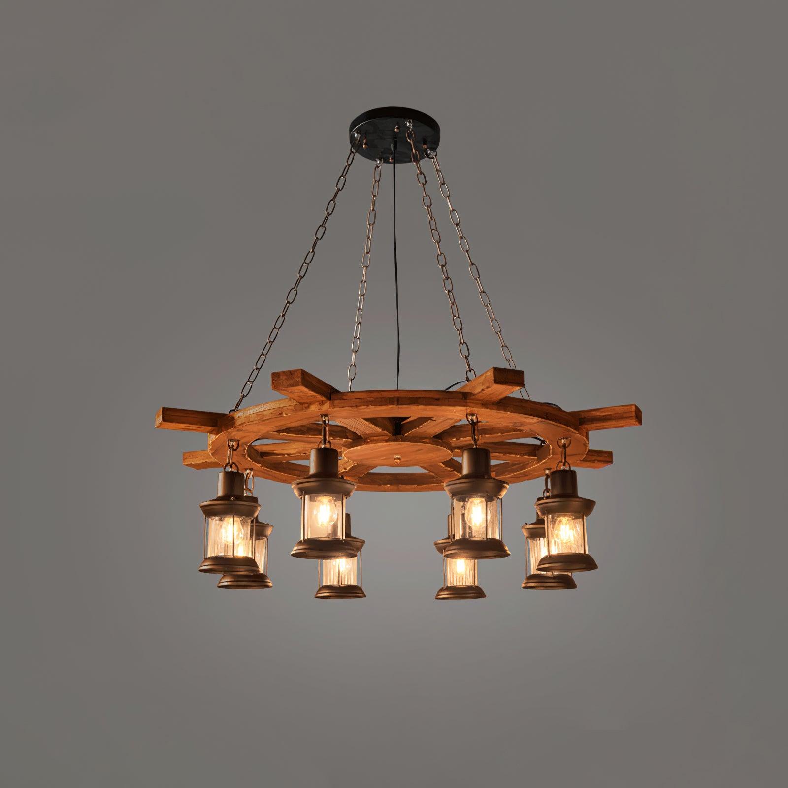 Rustic Industrial Wood Chandelier Nautical Farmhouse Hanging Ceiling Light