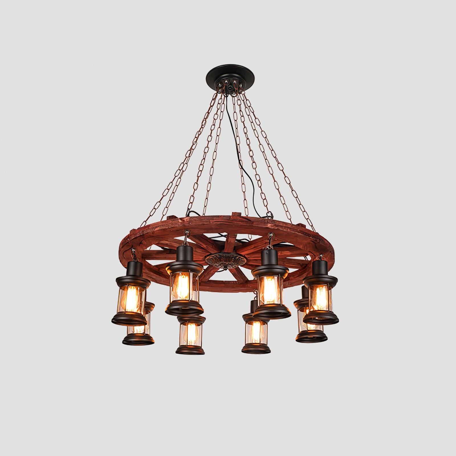 Rustic Industrial Wood Chandelier Nautical Farmhouse Hanging Ceiling Light